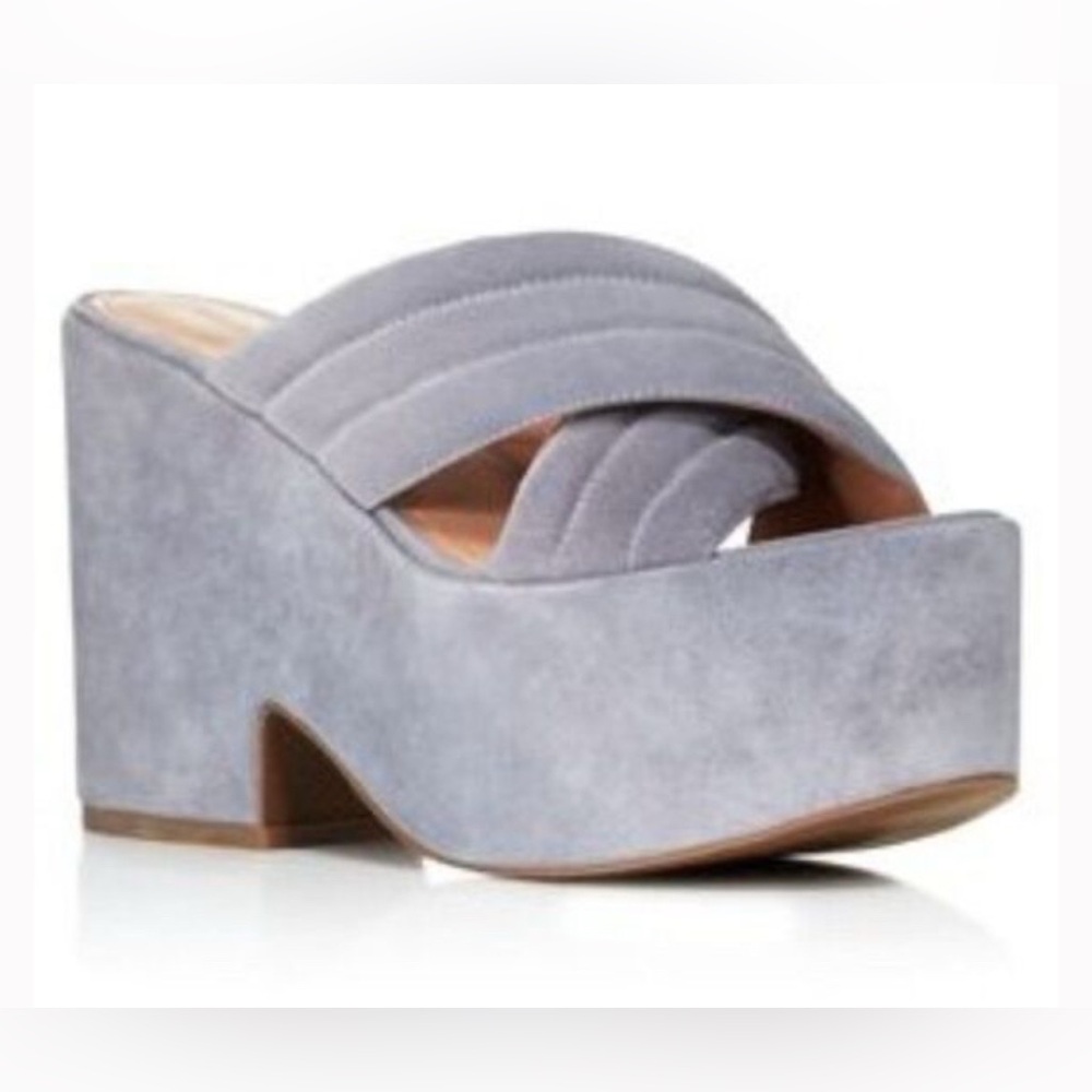 Sigerson Morrison ‘Frassino Joy” suede Platform Wedge Sandals in icy slate